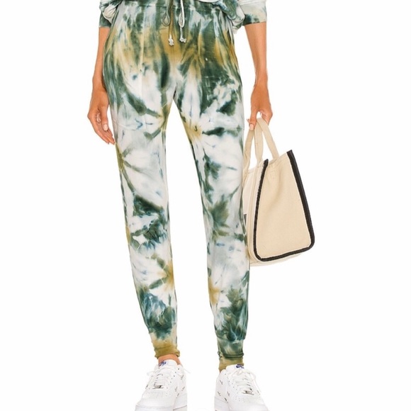 Young Fabulous & Broke Pants - Young Fabulous & Broke Reid Jogger Green White Print Sweatpants size small